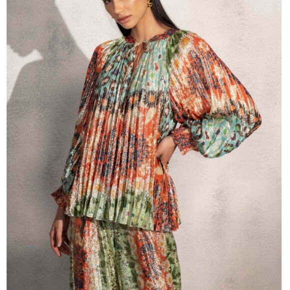 Ranna Gill Women's Orange & Green Shimmer Alani Top & Bottom Set Size Small - Picture 3 of 6